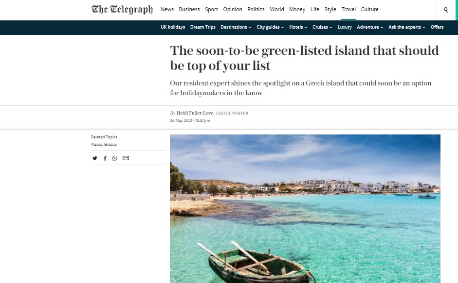 This year’s top Greek island is Naxos, according to Daily Telegraph!