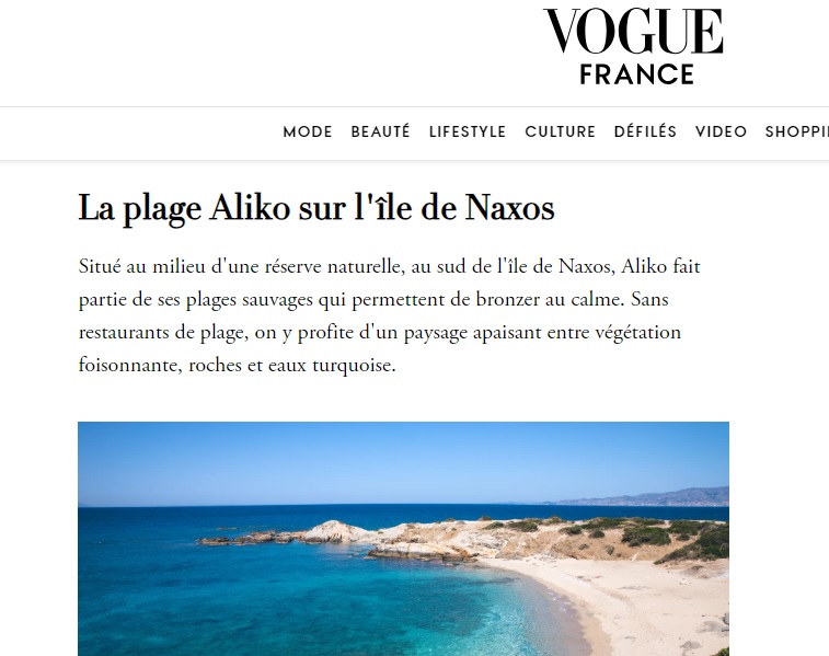 Article dedicated to the beach Alyko in the French Vogue magazine